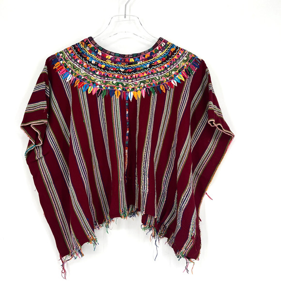 Vtg Handmade Huipil Top Womens One Size Colorful Embroidered Poncho Floral - Picture 1 of 8